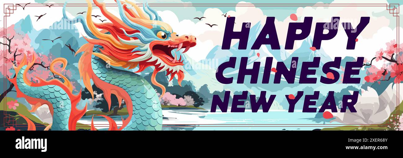 Chinese New Year 2025 horizontal cover. China snake zodiac sign on