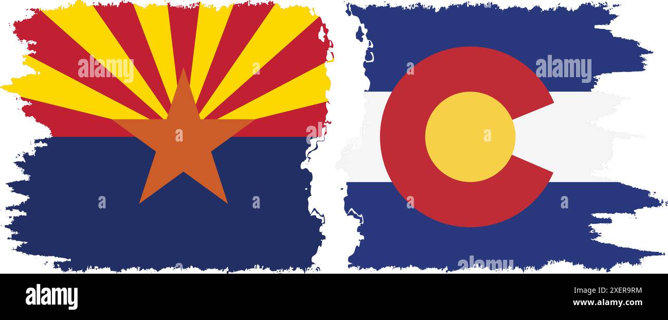 Colorado and Arizona states grunge brush flags connection, vector Stock ...