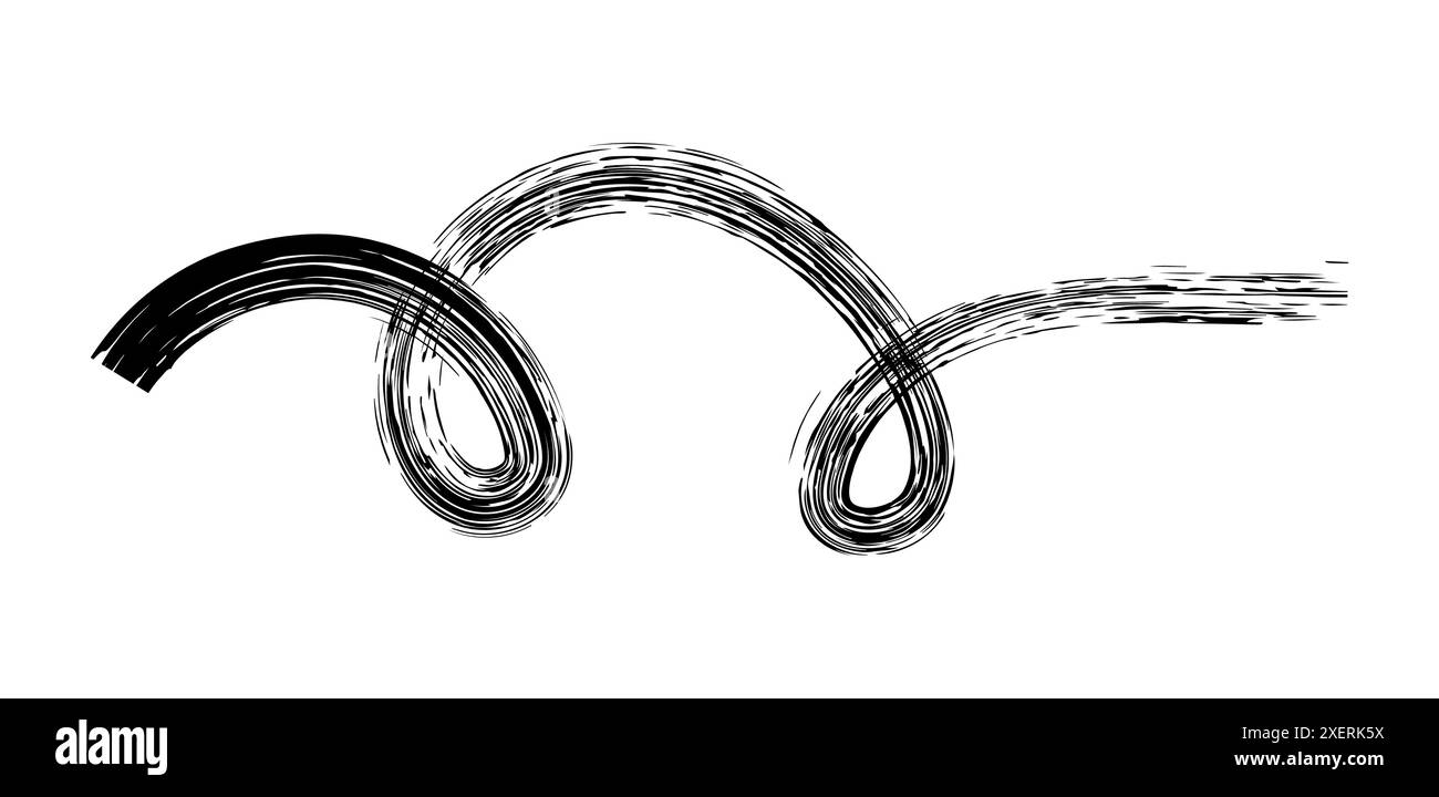 Dry brush mark, pencil squiggle and scribble. Hand drawn vector crayon various line, spiral and doodle. Black rough highlighter, chalk stroke, pencil Stock Vector