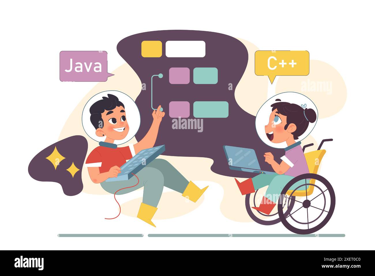 Computer science class for kids. Diverse children programming and ...