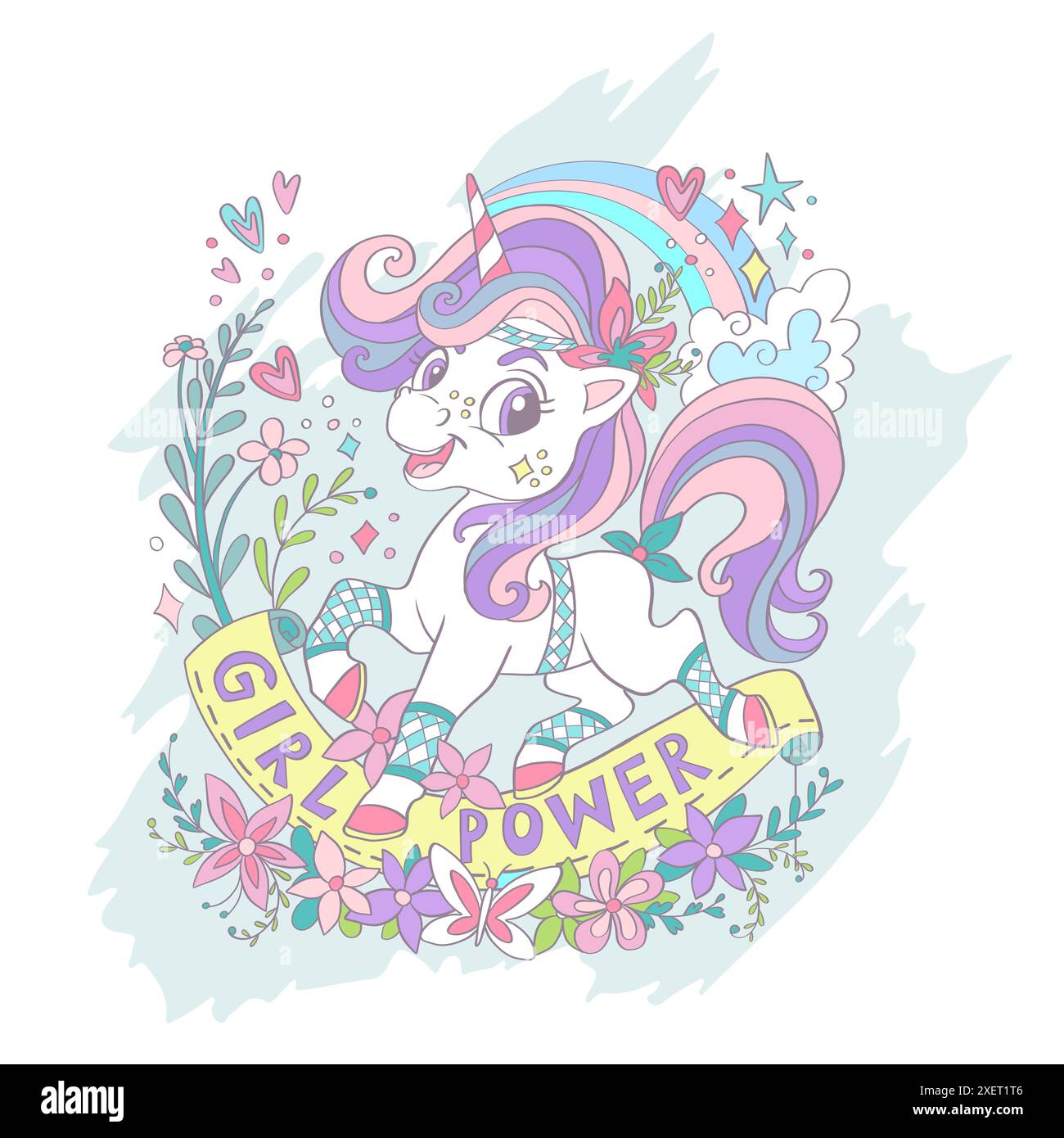 Cute unicorn with flowers card vector illustration Stock Vector Image ...