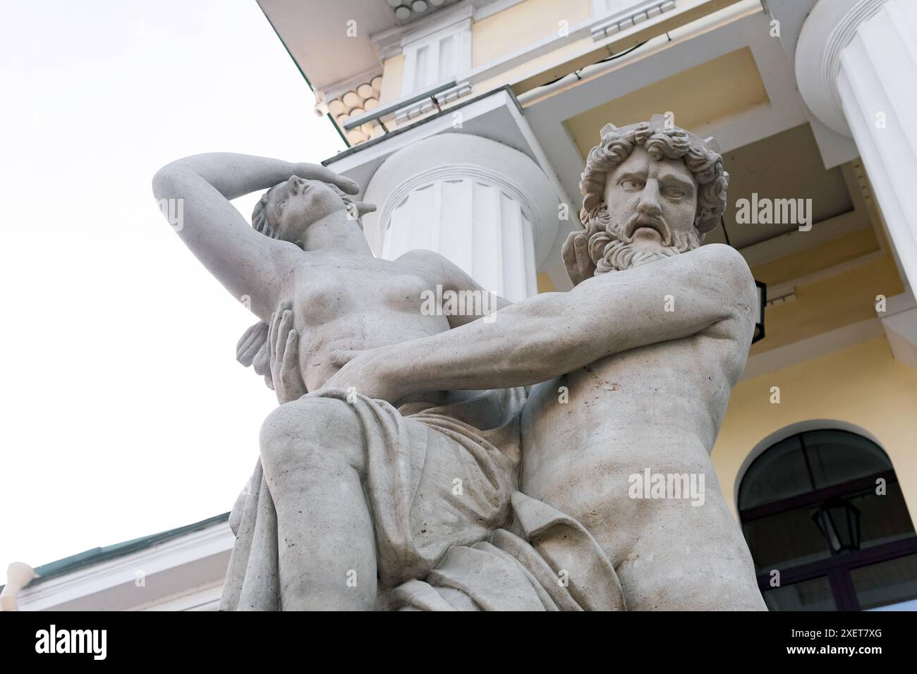 Saint Petersburg, Russia - June 04, 2024: fragment of classical statue of the Abduction of Proserpina by Pluto by sculptor Vasily Demut-Malinovsky in Stock Photo