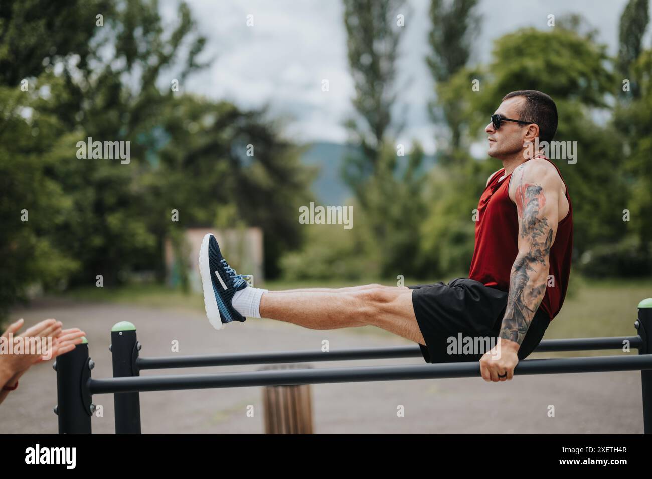 Man exercises outdoors in public hi-res stock photography and images ...