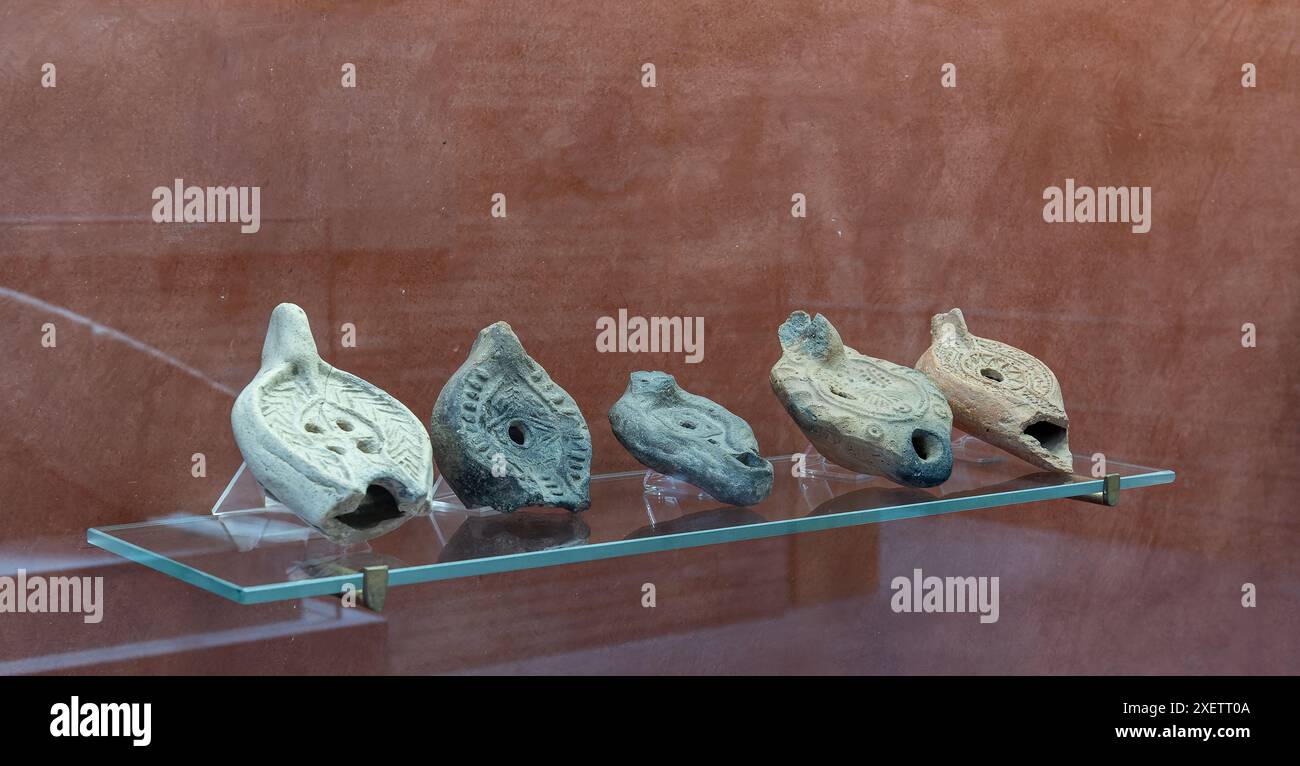Collection of Ancient Roman Oil Lamps on Display Stock Photo - Alamy