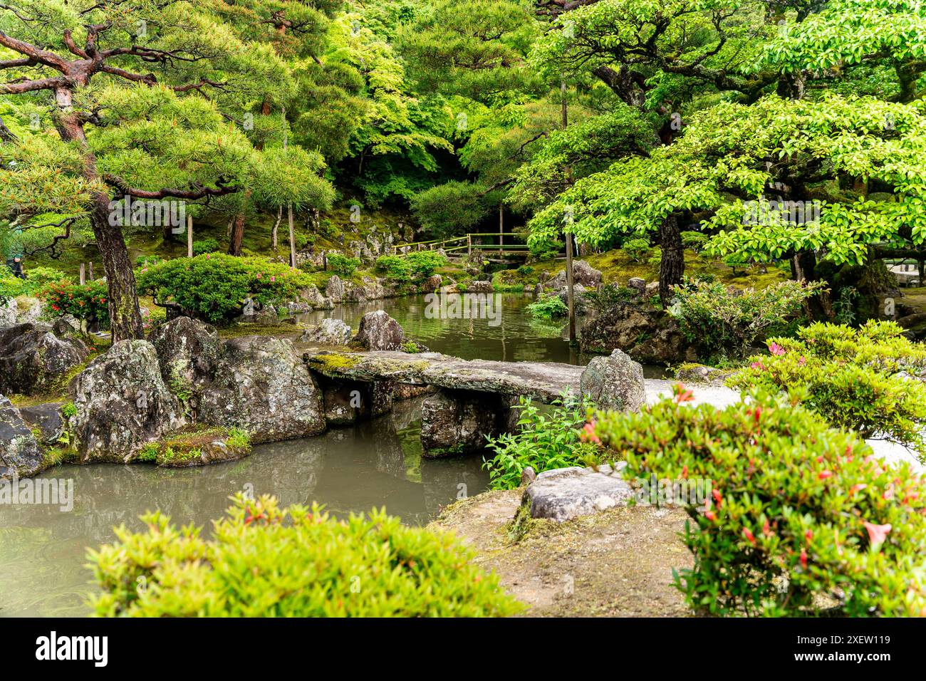 Lush garden of Ginkaku-ji (or Jissho-ji), a Buddhist Zen temple built ...