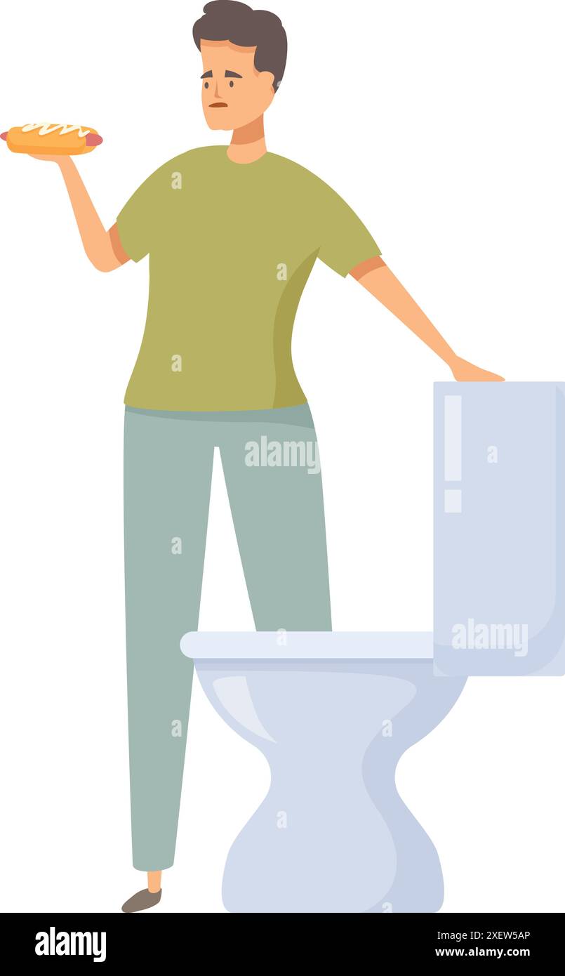 Young man is feeling sick after eating a hot dog and is about to vomit Stock Vector