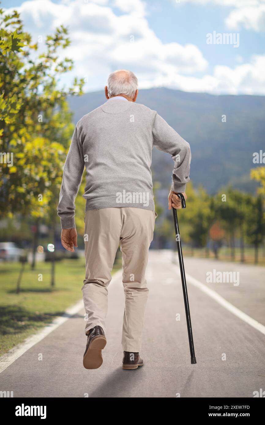 Rear view of a man walking with a stick hi-res stock photography and ...