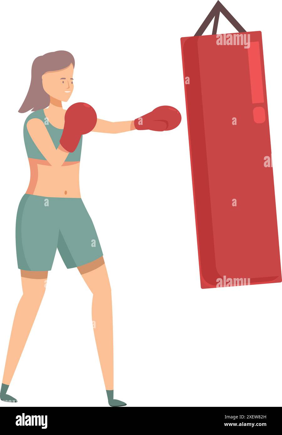 Female athlete is practicing her boxing moves, punching a heavy bag