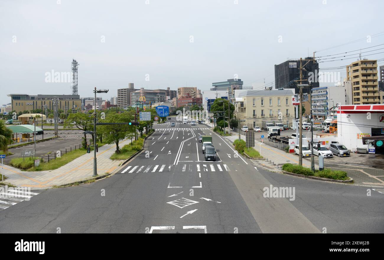 View of Kagoshima from the Sakurajima ferry pier. Kyushu, Japan. Stock Photo