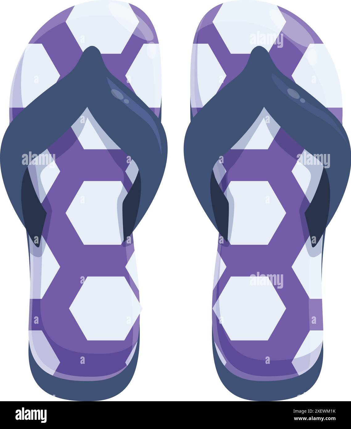 Pair of purple beach slippers with modern hexagonal pattern perfect