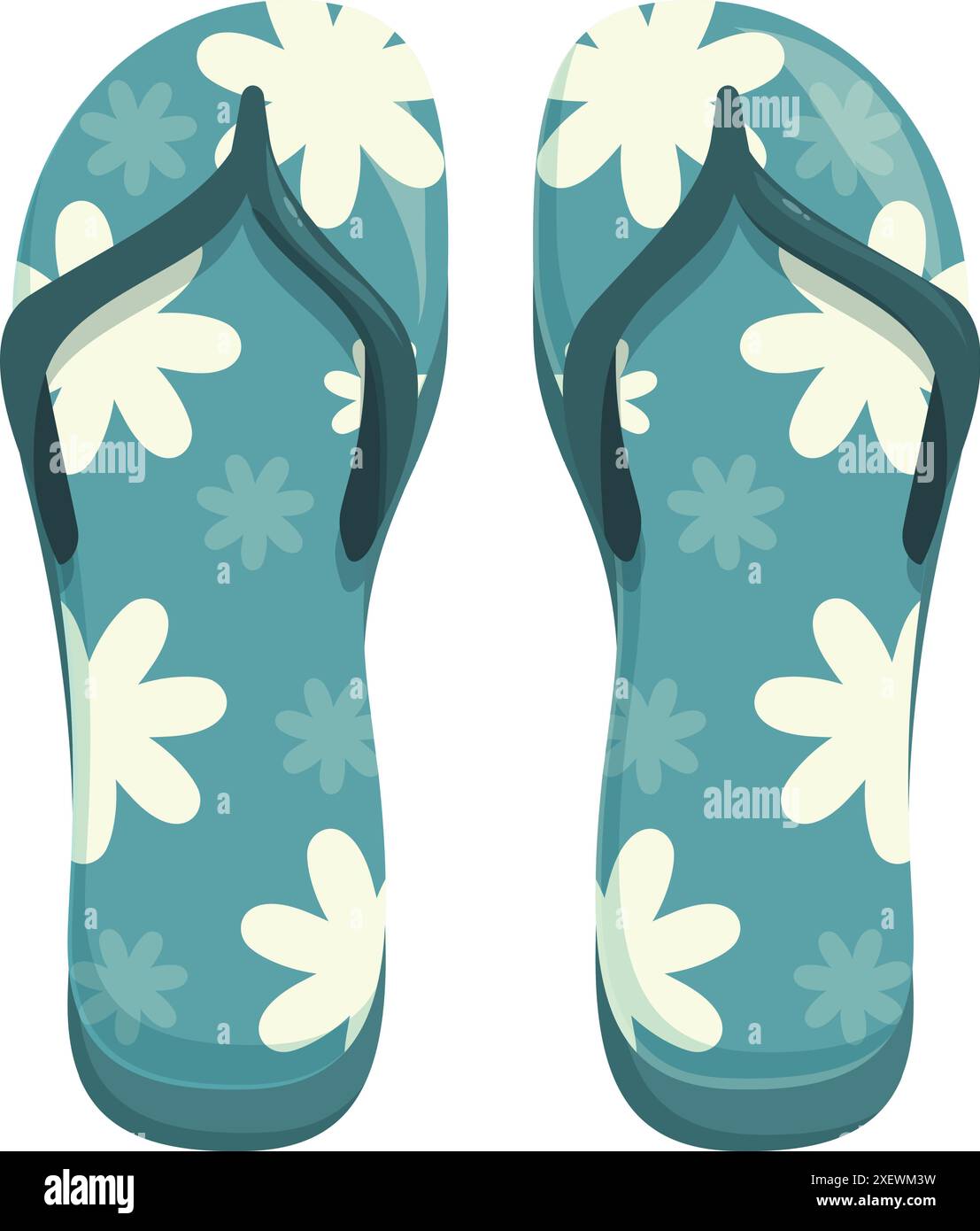 Turquoise flip flops with white floral pattern isolating on white background Stock Vector