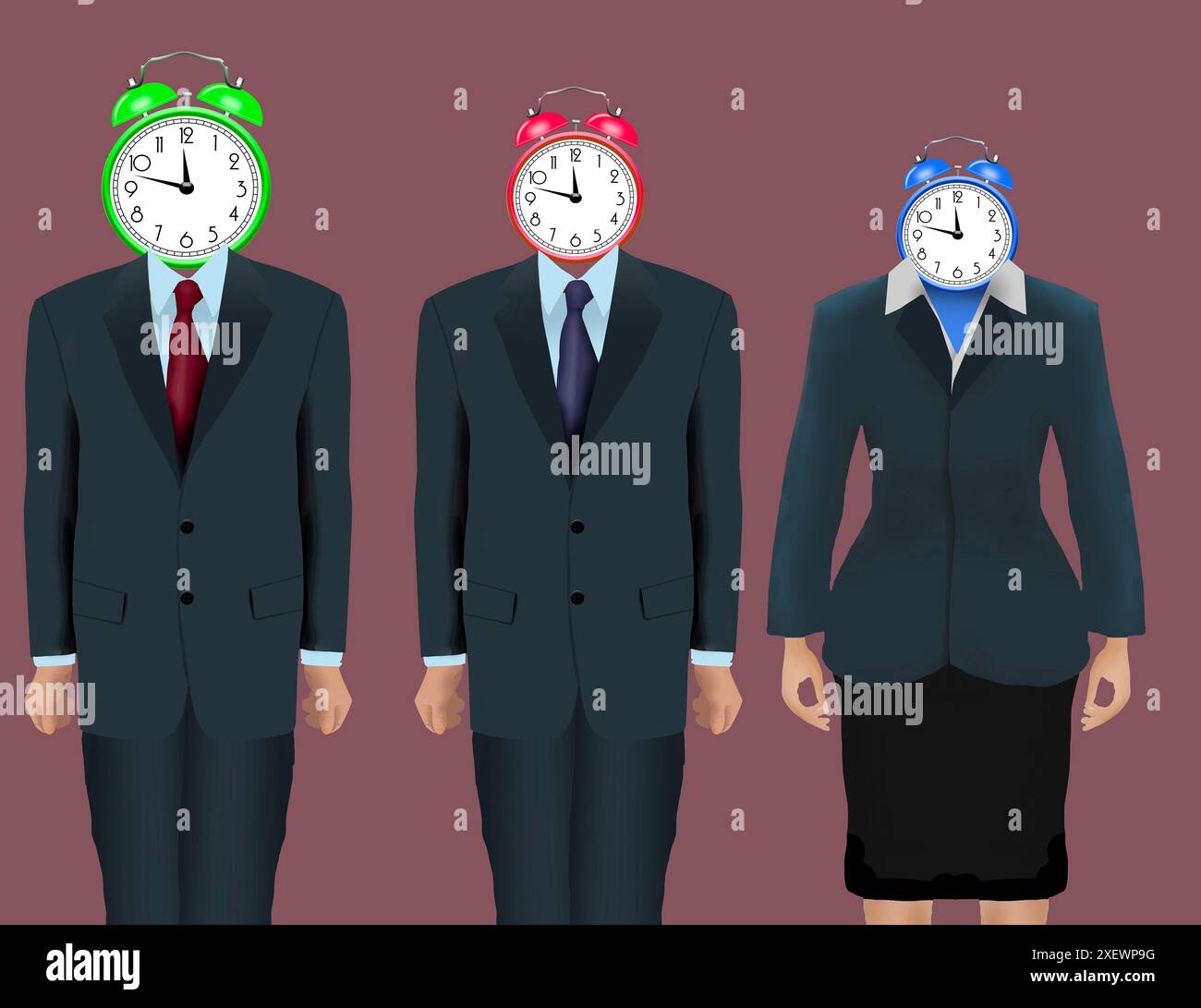 A business team is in synch as they time their efforts in this 3-d illustration. Stock Photo