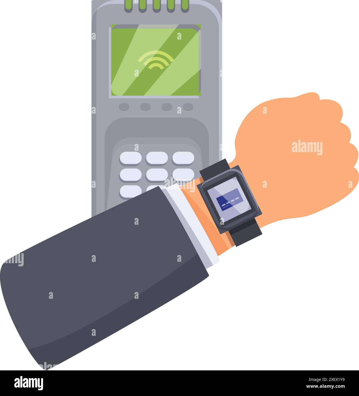Businessman making secure contactless payment using smartwatch Stock Vector