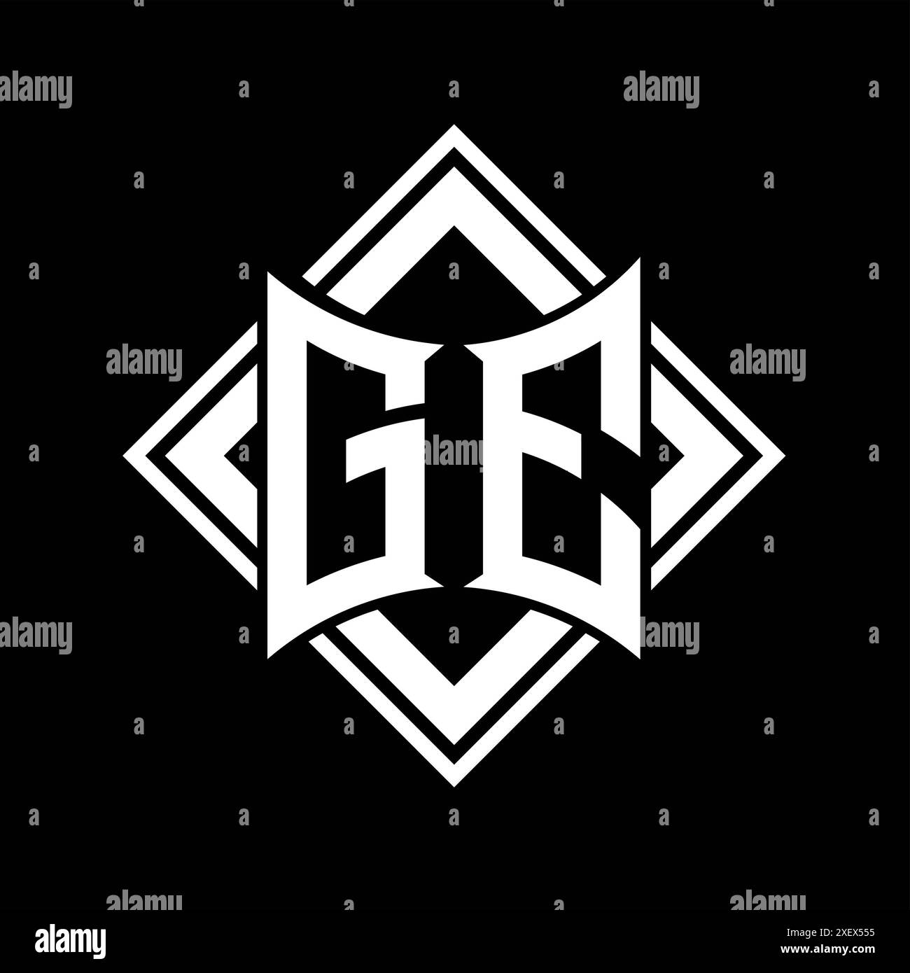 GE Letter logo with abstract shield shape with square white outline on ...
