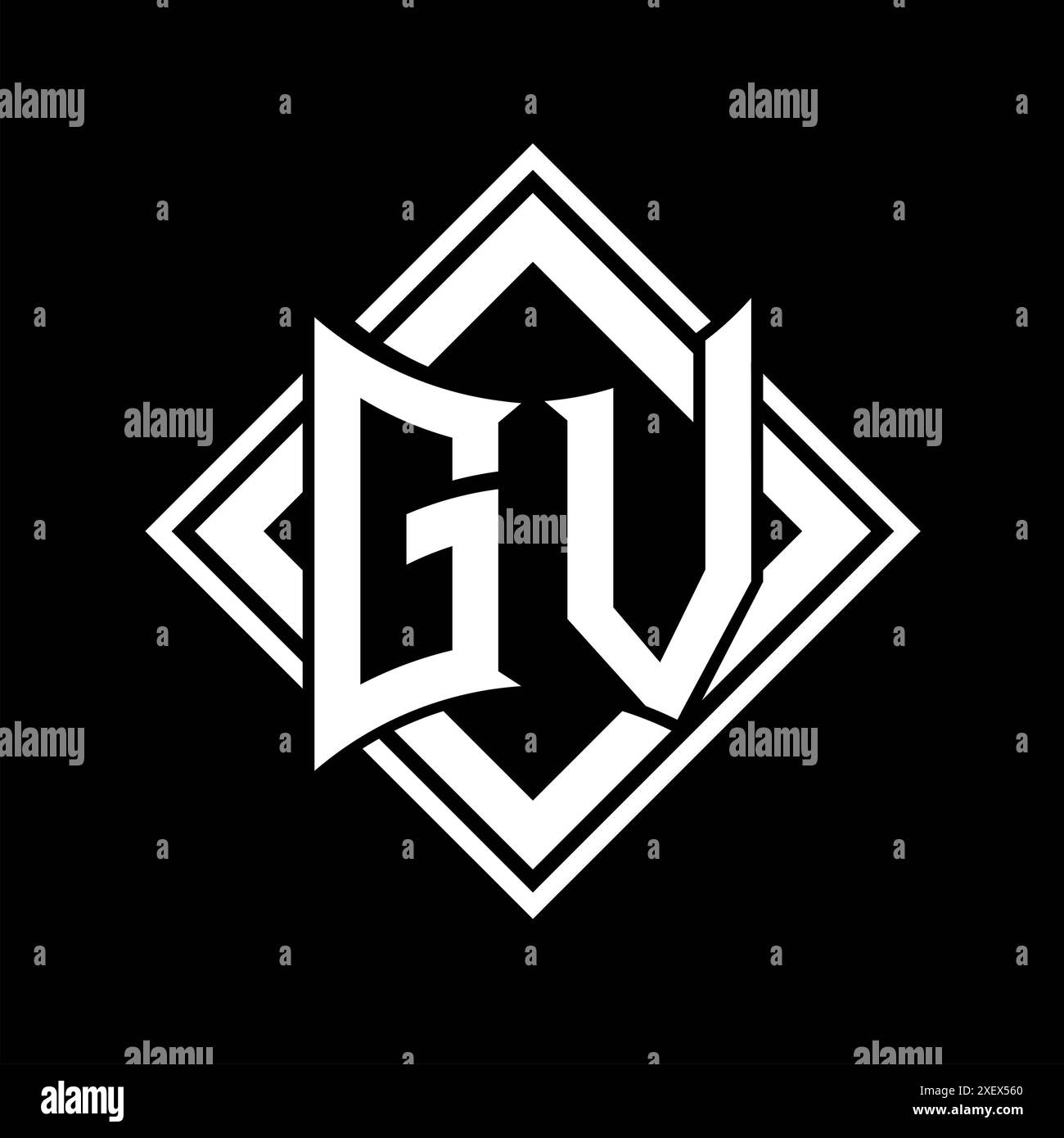 GV Letter logo with abstract shield shape with square white outline on ...