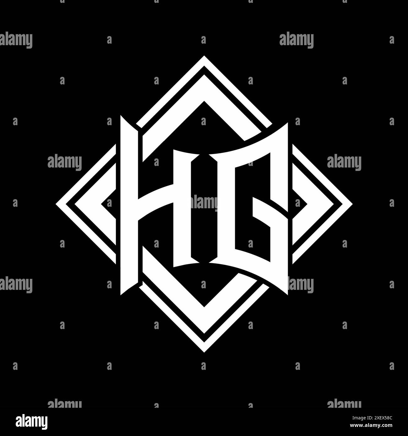 HG Letter logo with abstract shield shape with square white outline on ...