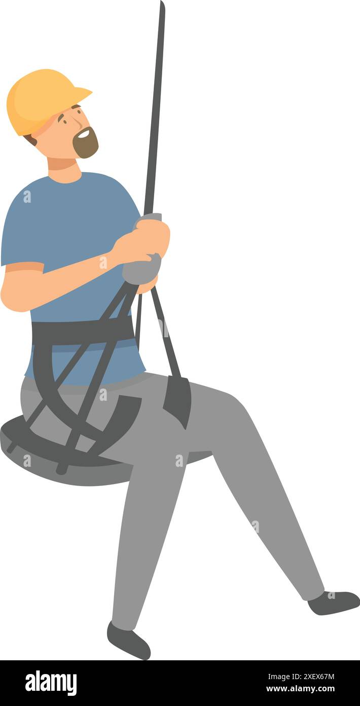 Construction worker wearing a safety harness is using rope access techniques for work at height Stock Vector