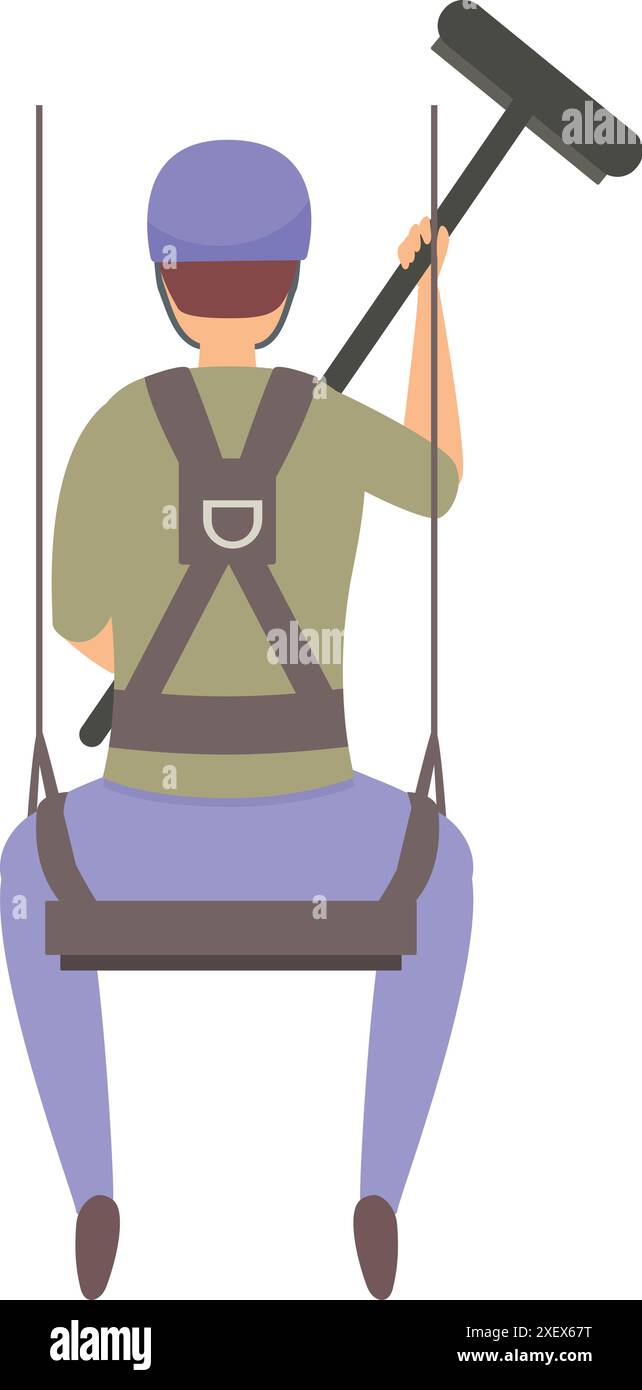 Industrial climber wearing a safety harness is working at height on a ...