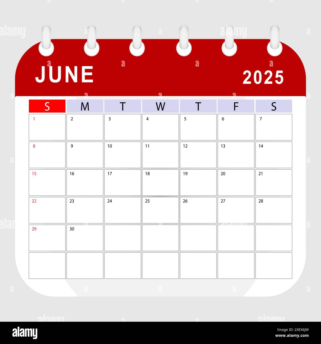 June 2025 calendar. Monthly planner template. Sunday start. Vector ...