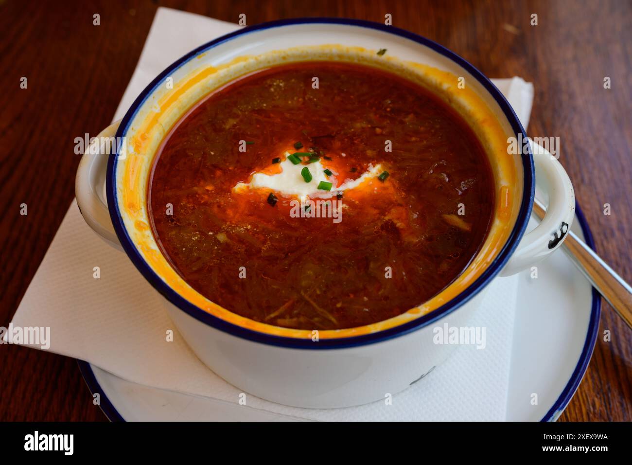 Kapustnica Slovak Sour Cabbage Soup with Paprika and Sauerkraut called Kapustova Polievka Stock Photo