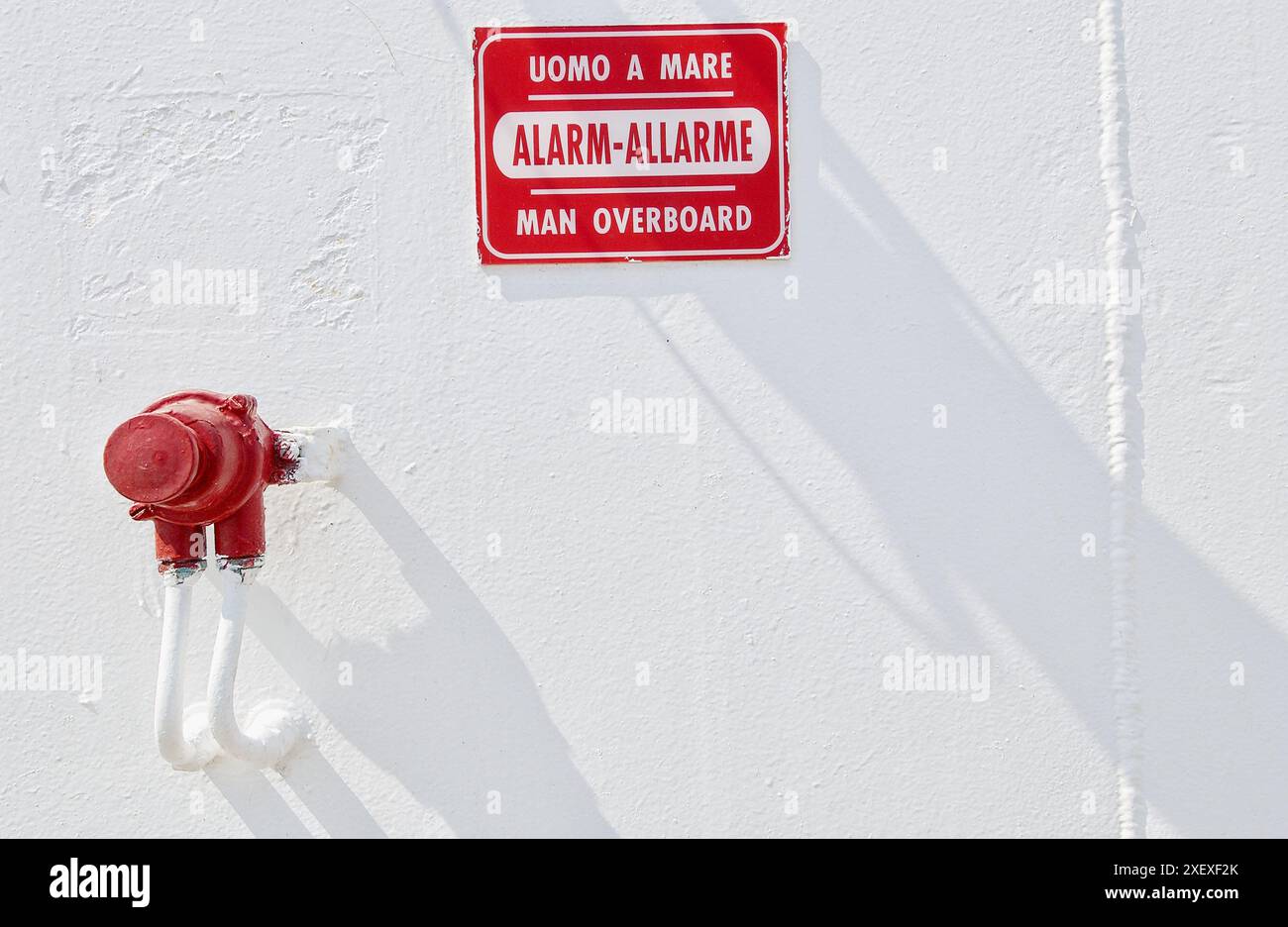 Man overboard alarm sign at ferry Barcelona-Genoa line Stock Photo