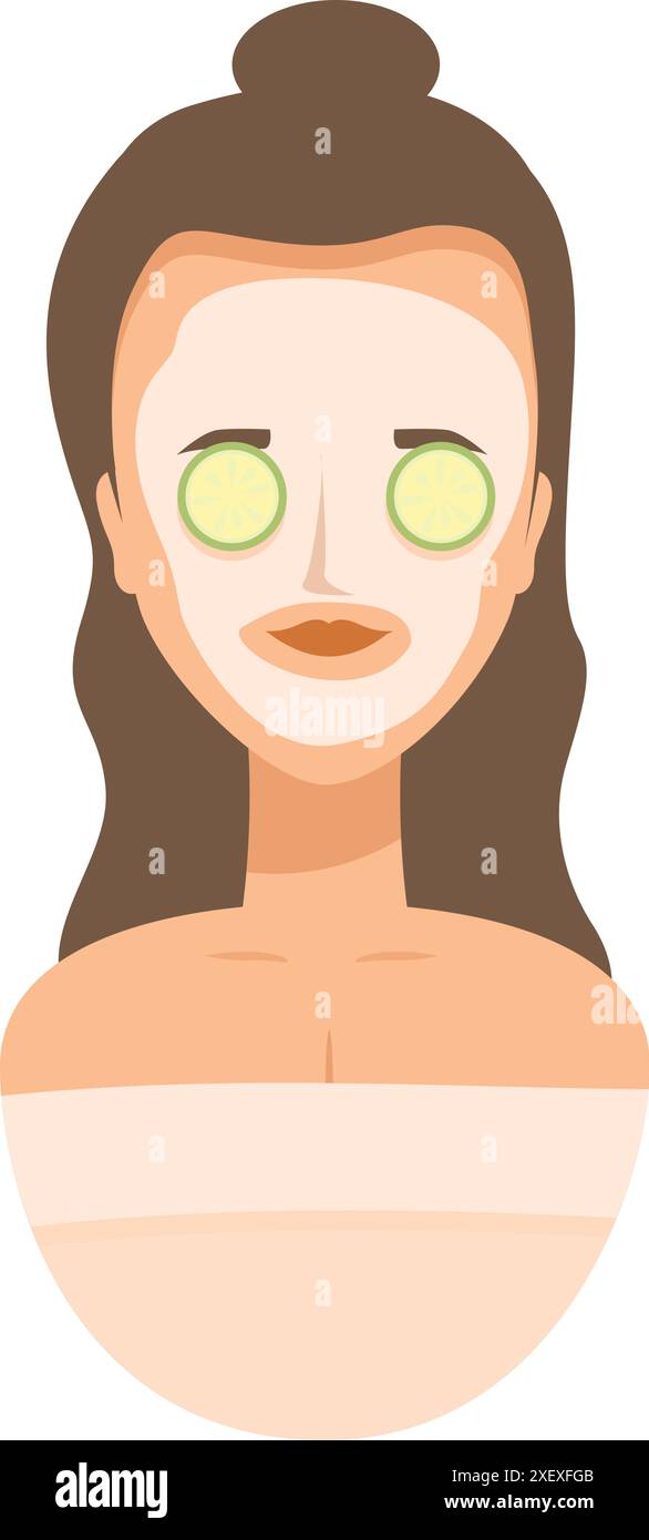 Beautiful woman is wearing a cosmetic face mask with cucumber slices on her eyes and relaxing Stock Vector