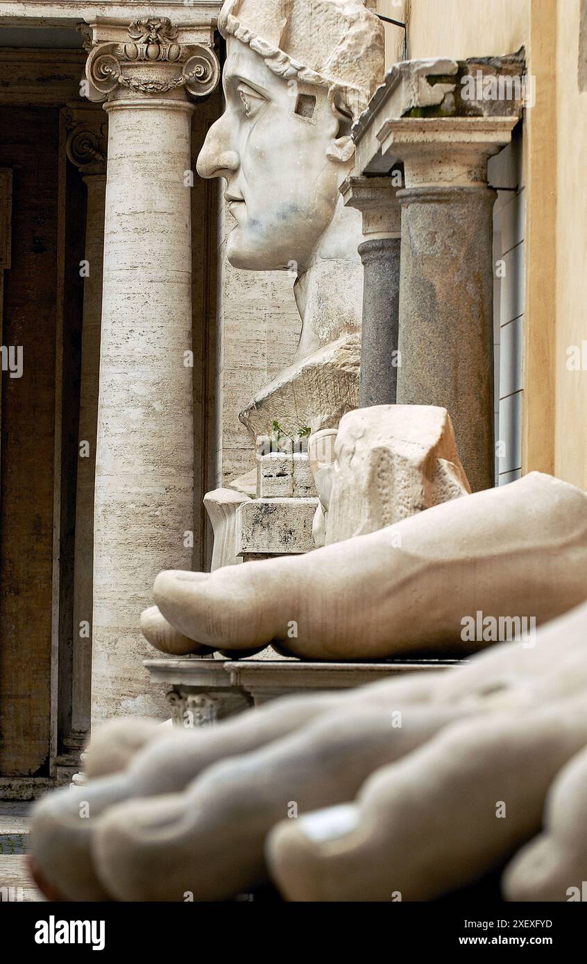 Remains of statue of Emperor Constantine II at courtyard of Palazzo dei ...