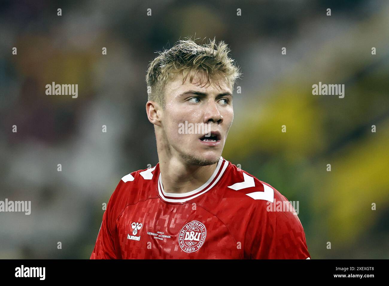 Dortmund - Rasmus Hojlund of Denmark during the UEFA EURO 2024 round of ...