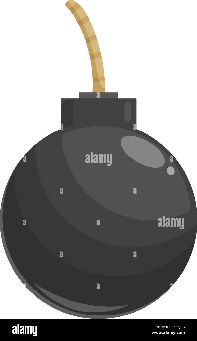 Round black bomb with burning wick, a powerful explosive device ...