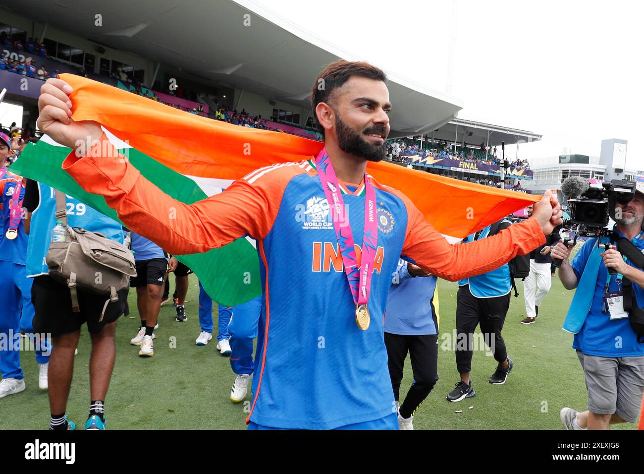 India's Virat Kohli celebrates victory following the 2025 ICC Men's T20