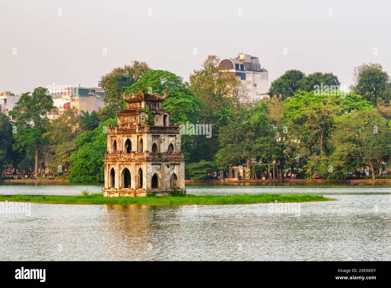 View of the Turtle Tower in middle of the Hoan Kiem Lake (Lake of the ...