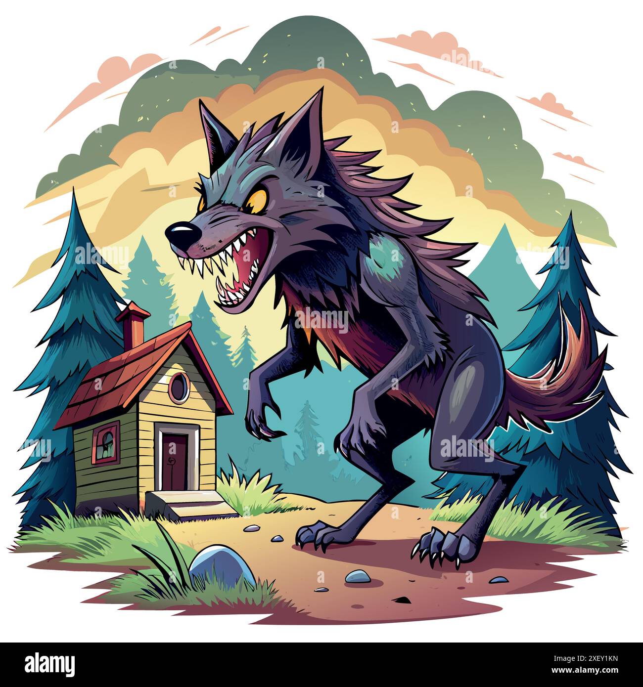 Dire Wolf horrified walks house vector. AI generated image. Clipart ...
