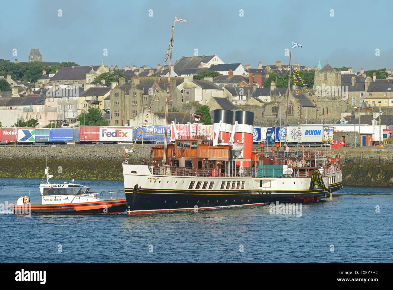 Paddle steamer WAVERLEY arriving in the inner harbour at Holyhead with ...