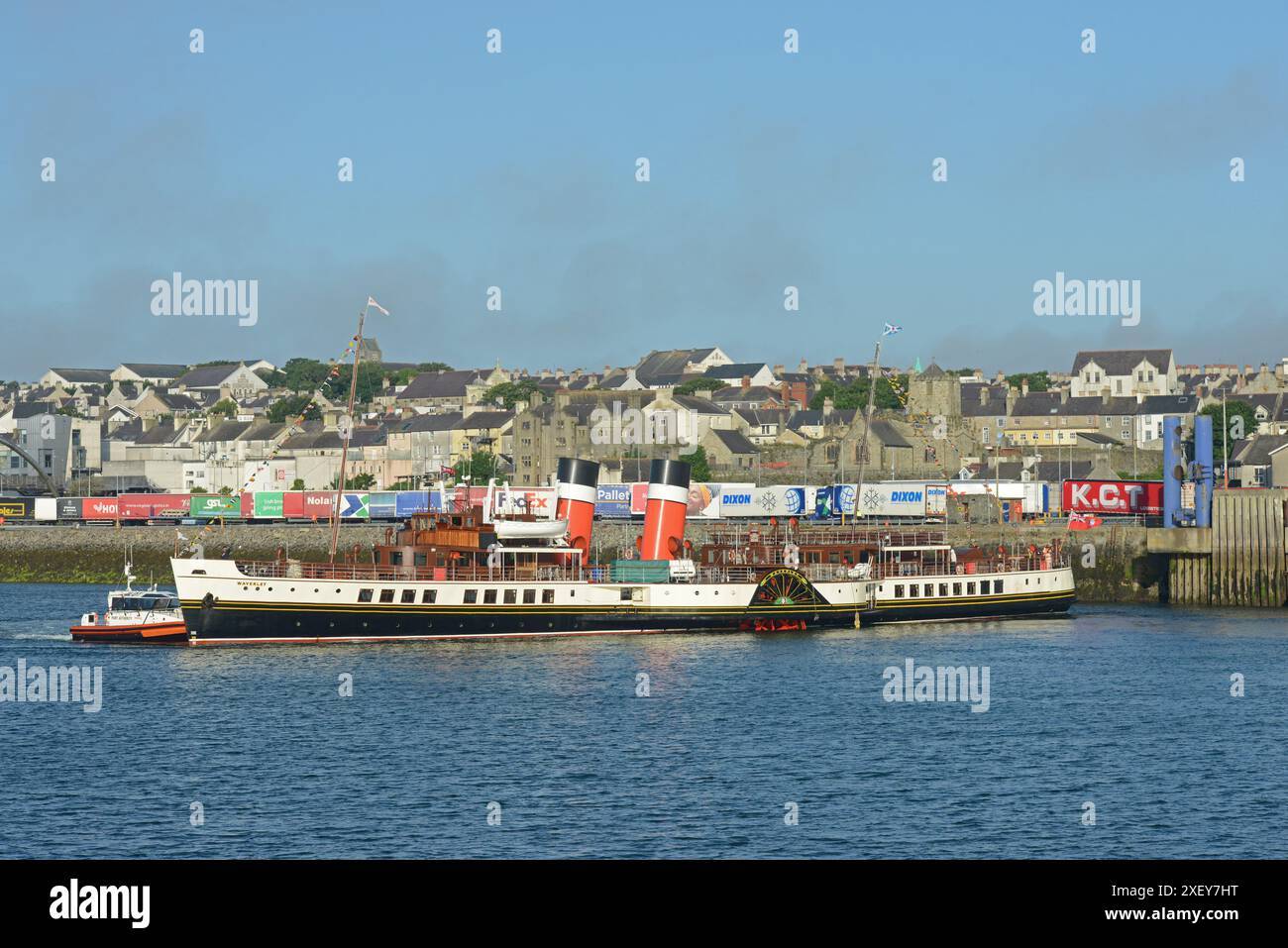 Paddle steamer WAVERLEY arriving in the inner harbour at Holyhead with ...