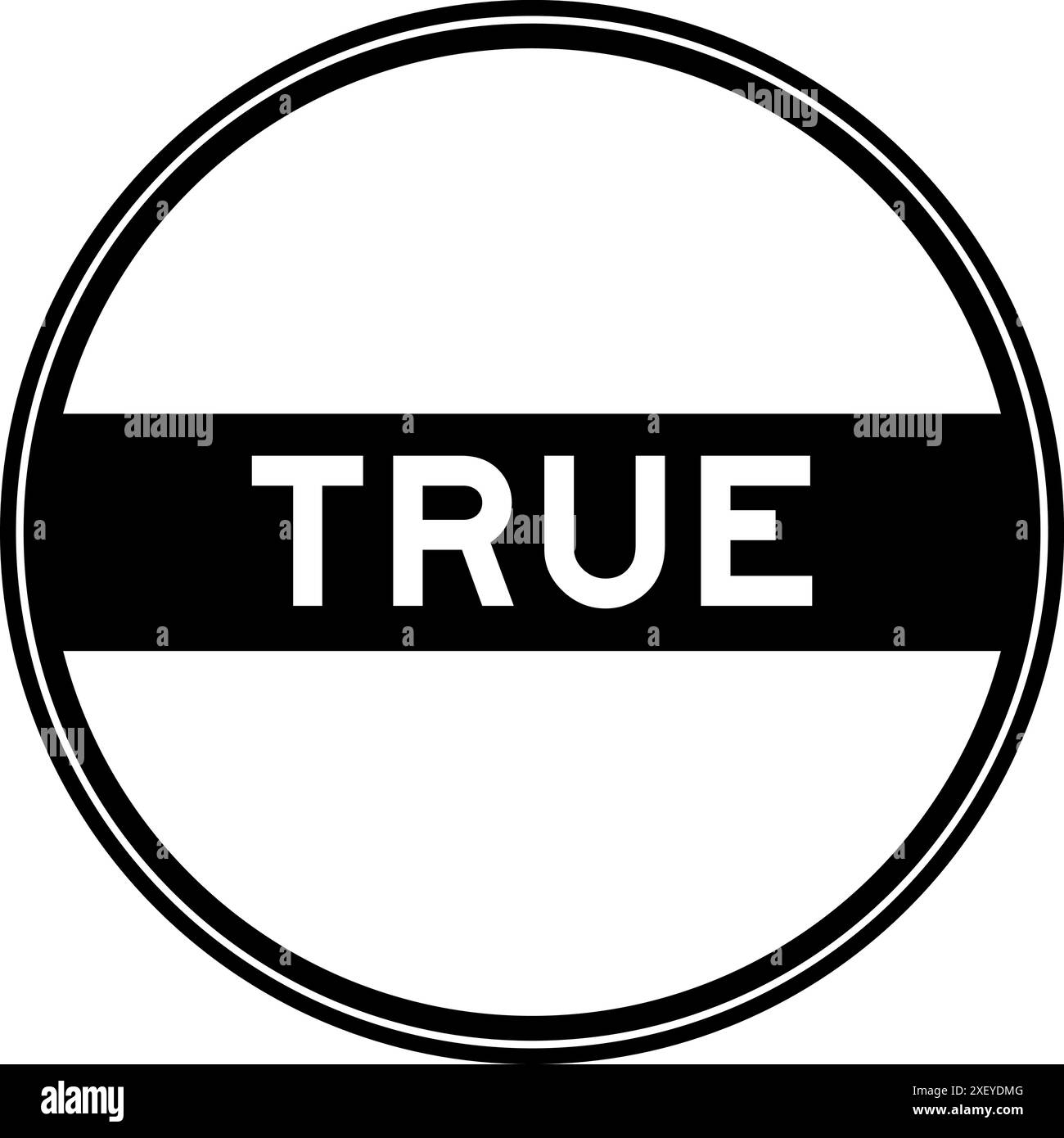 Black color round seal sticker in word true on white background Stock ...
