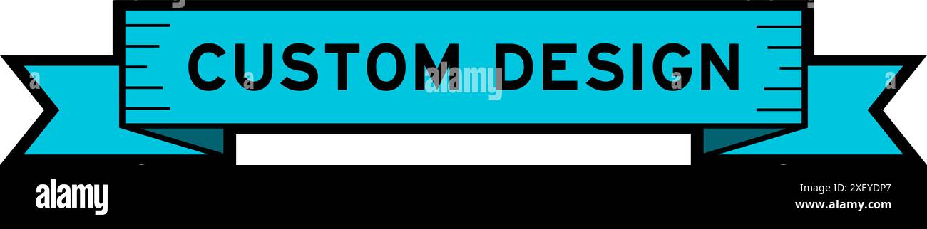 Ribbon label banner with word custom design in blue color on white ...
