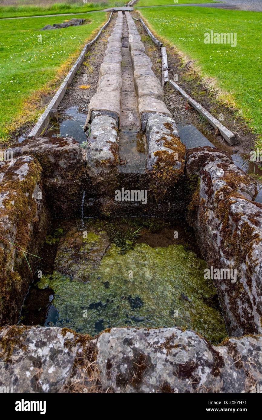 Roman aqueduct water supply at  Vindolanda Roman Fort, Northumberland, England. Stock Photo