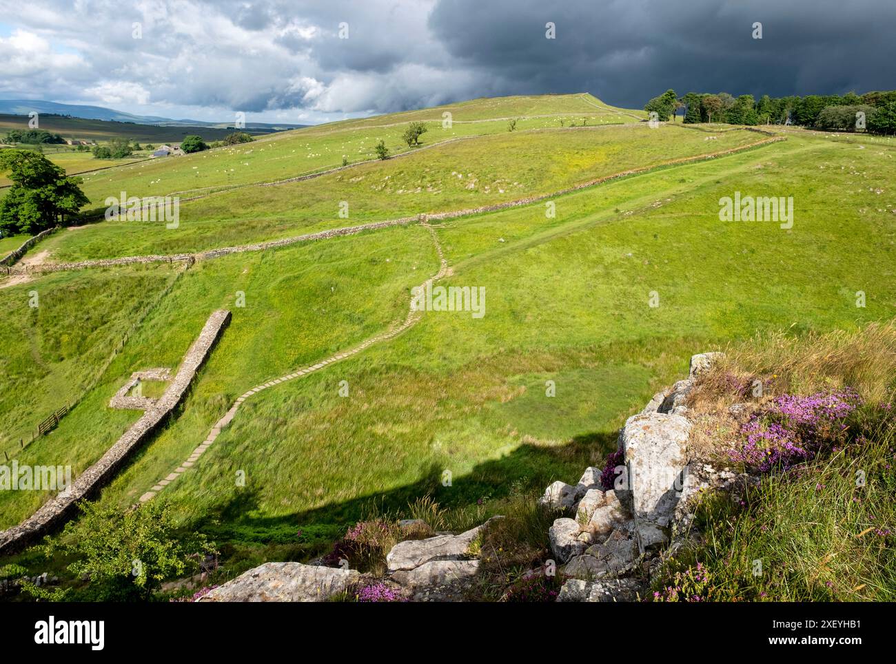 View looking west along Hadrian's Wall from Steel Rigg, Northumberland ...