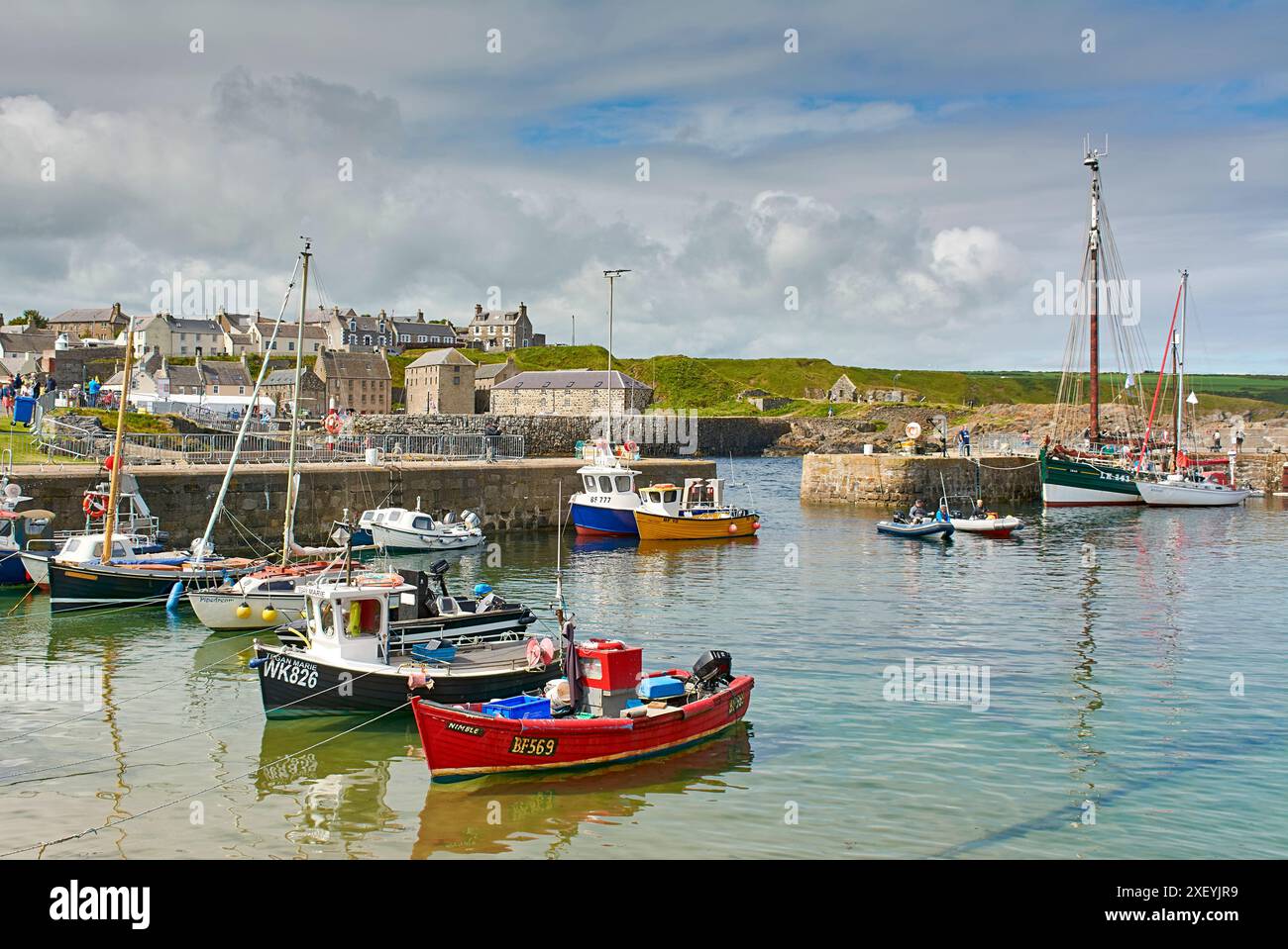 Portsoy Boat Festival small fishing  boats and yachts in the harbour Stock Photo