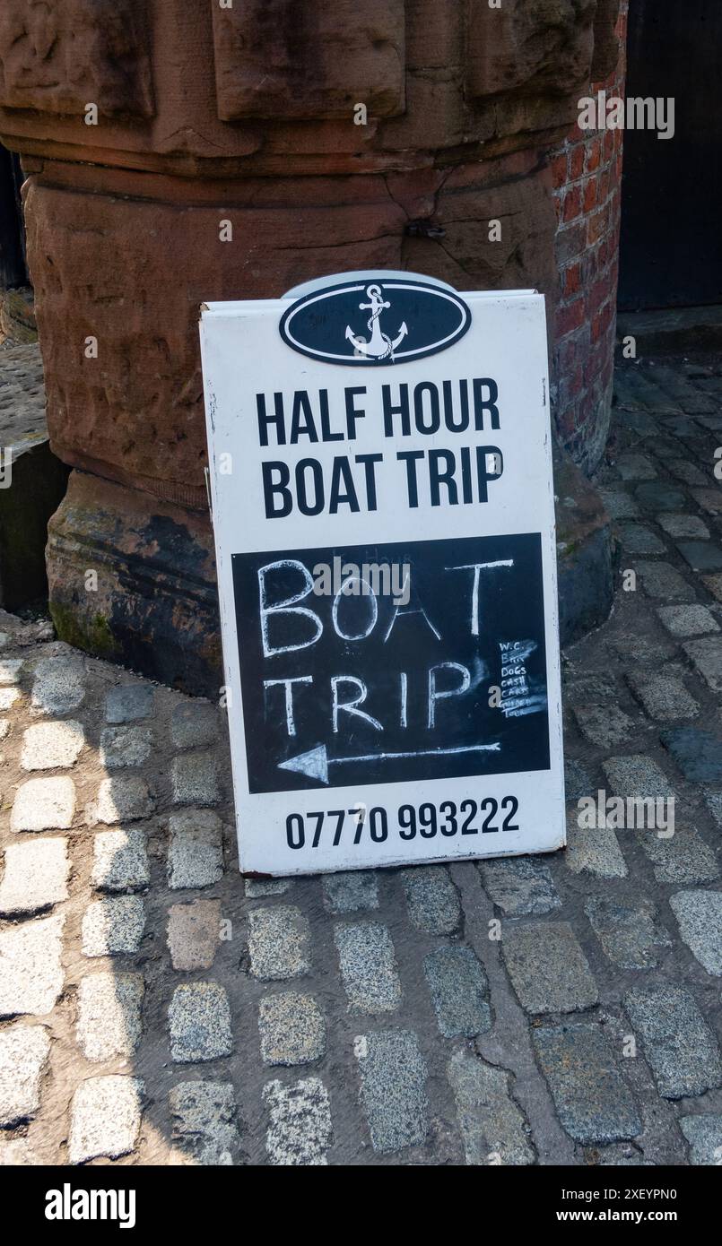 Half Hour Boat Trip folding sign at canals area of Liverpool Stock Photo