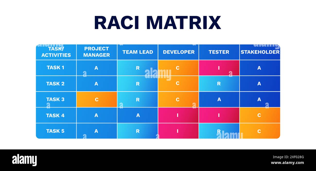 Raci matrix chart. Business with accountable assignment and marketing decision model Stock Vector