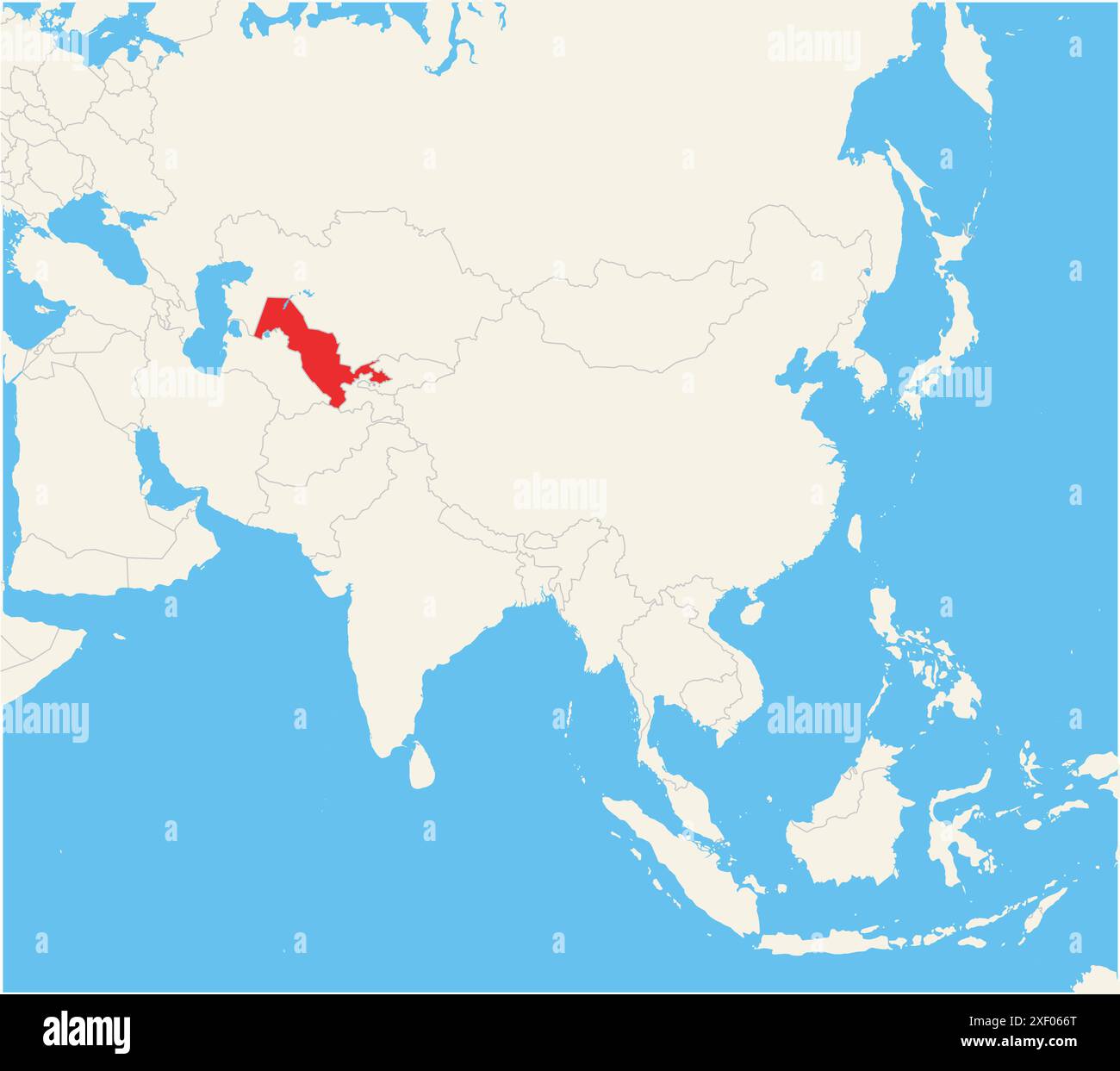 Locator Map Showing The Location Of The Country Uzbekistan In Asia The Locator Map Showing The Location Of The Country Uzbekistan In Asia The Country Is Highlighted With A Red Polygon Small Countries Are Also Marked Wit 2XF066T 