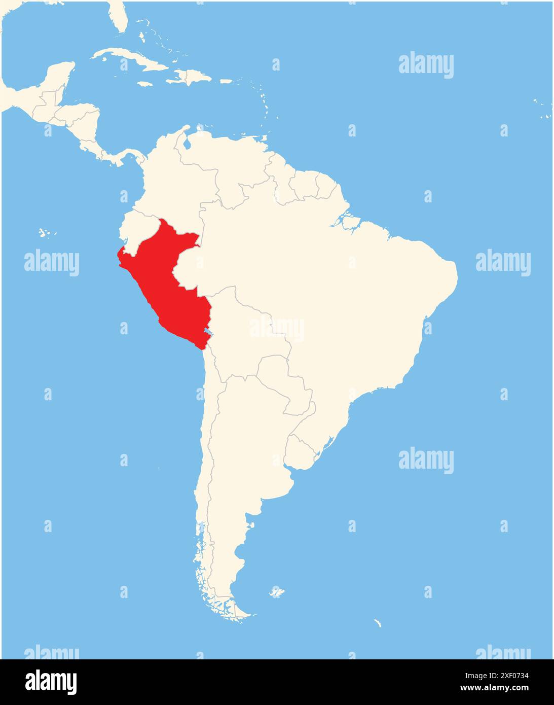Locator Map Showing The Location Of The Country Peru In South America Locator Map Showing The Location Of The Country Peru In South America The Country Is Highlighted With A Red Polygon Small Countries Are Also Marked 2XF0734