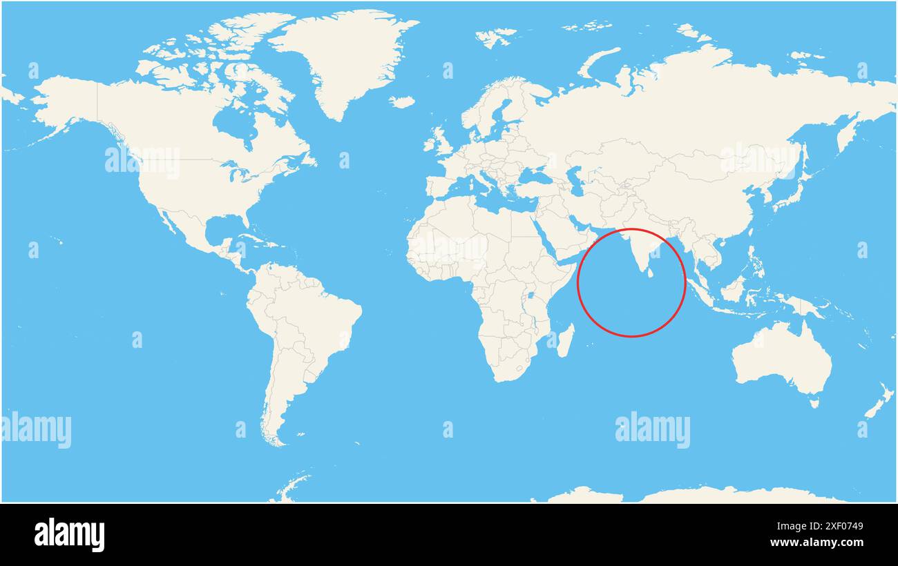 Locator map showing the location of the country Maldives in Seven seas. The country is highlighted with a red polygon. Small countries are also marked Stock Vector