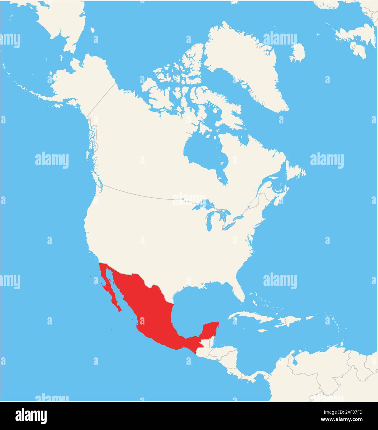 Country mexico map Stock Vector - Locator Map Showing The Location Of The Country Mexico In North America The Country Is Highlighted With A Red Polygon Small Countries Are Also Marke 2XF07FD