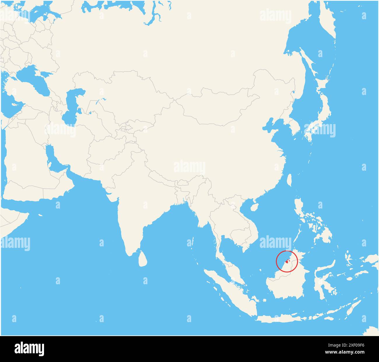 Locator Map Showing The Location Of The Country Brunei In Asia The Locator Map Showing The Location Of The Country Brunei In Asia The Country Is Highlighted With A Red Polygon Small Countries Are Also Marked With A 2XF09F6