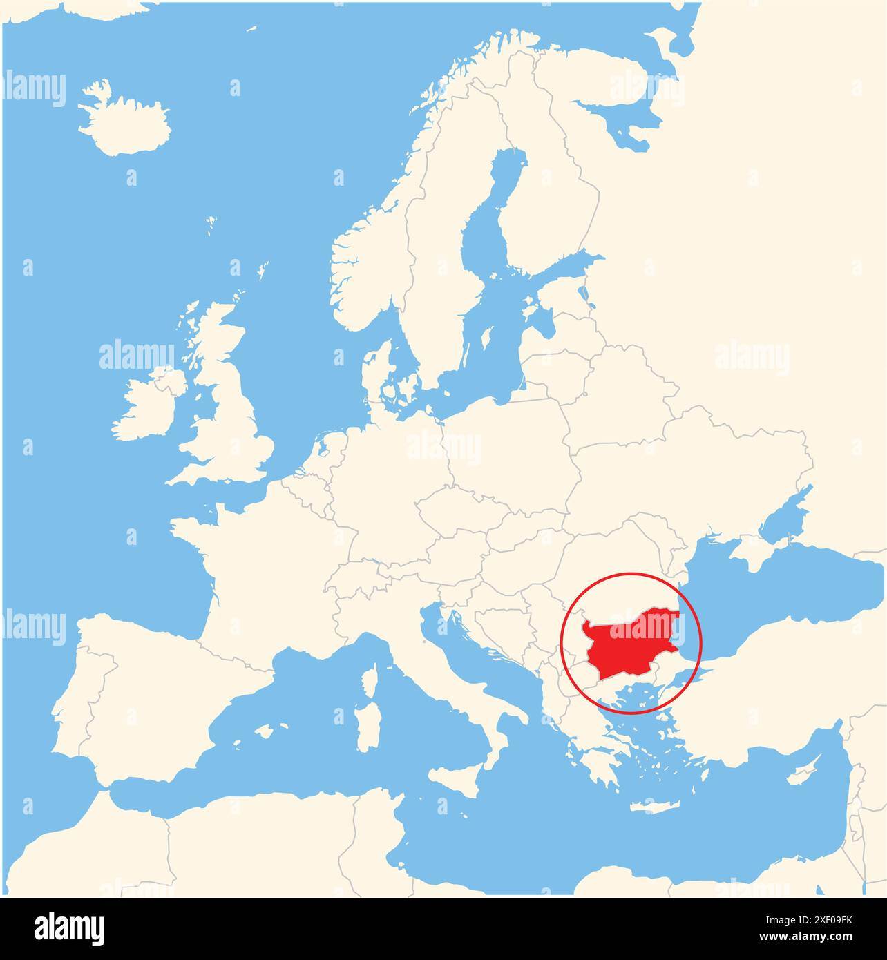 Locator Map Showing The Location Of The Country Bulgaria In Europe The Locator Map Showing The Location Of The Country Bulgaria In Europe The Country Is Highlighted With A Red Polygon Small Countries Are Also Marked Wit 2XF09FK