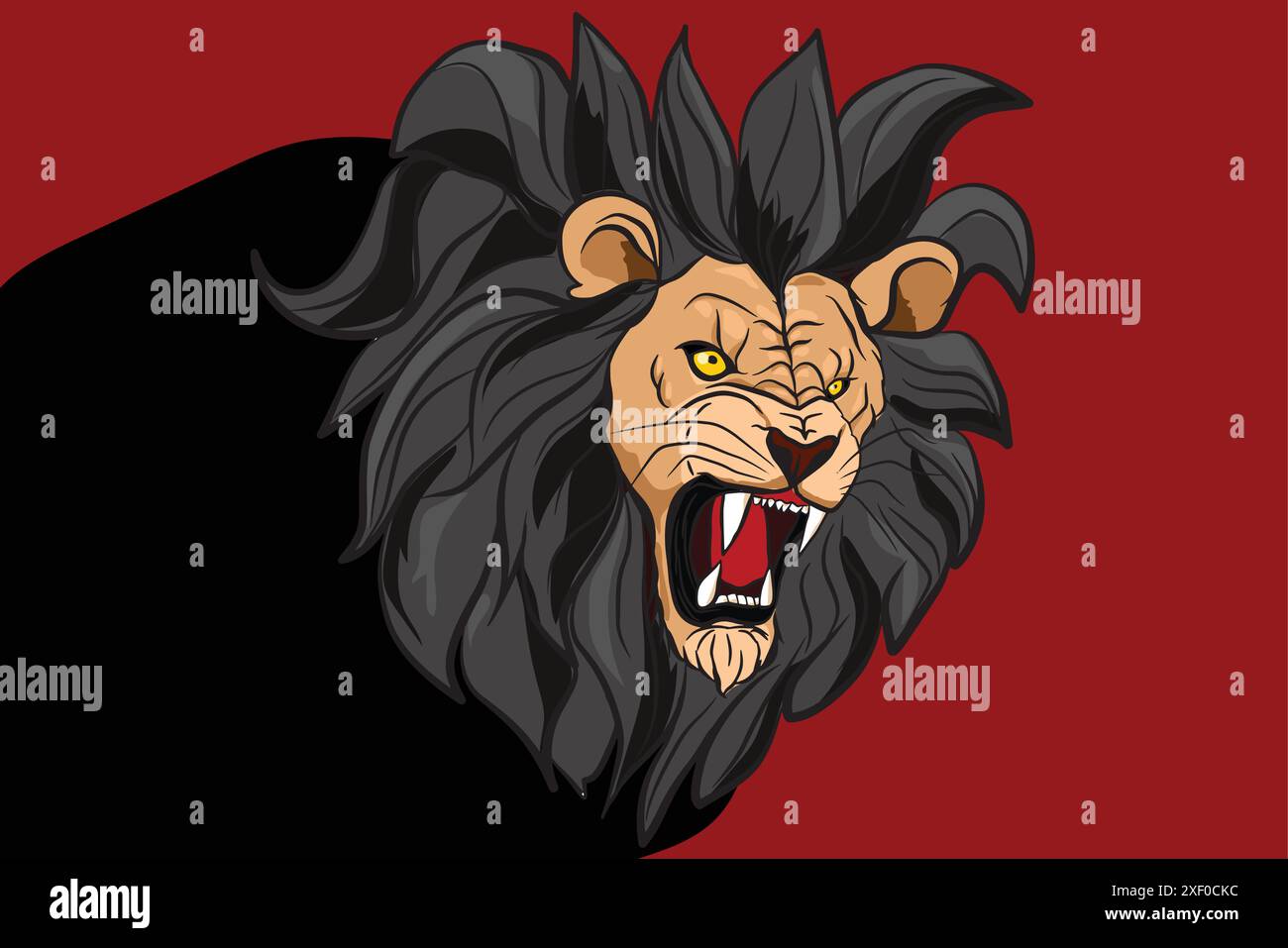 Angry lion head roaring showing its sharp teeth Stock Vector
