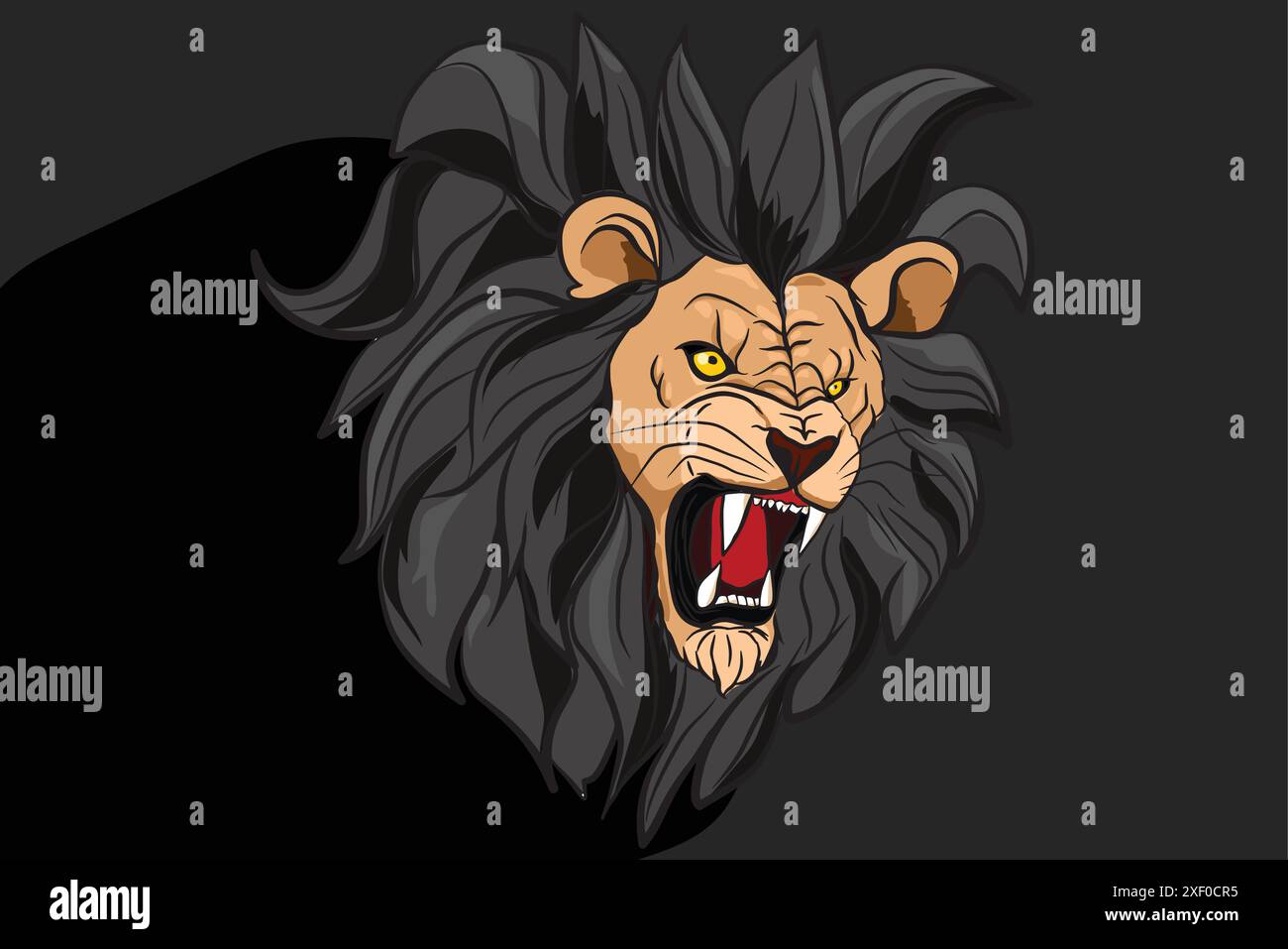 Angry lion head roaring showing its sharp teeth Stock Vector