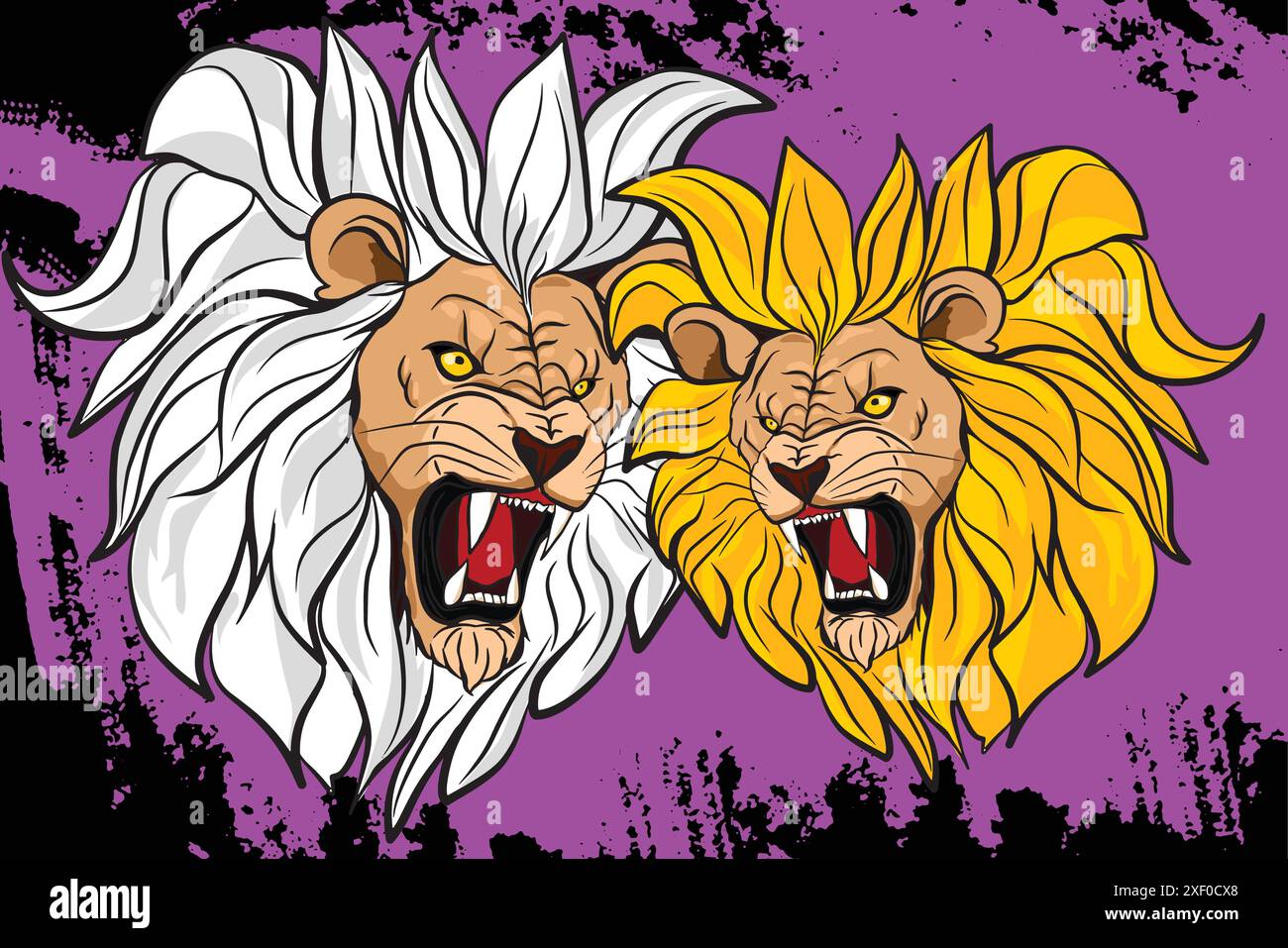 Angry lion head roaring showing its sharp teeth Stock Vector